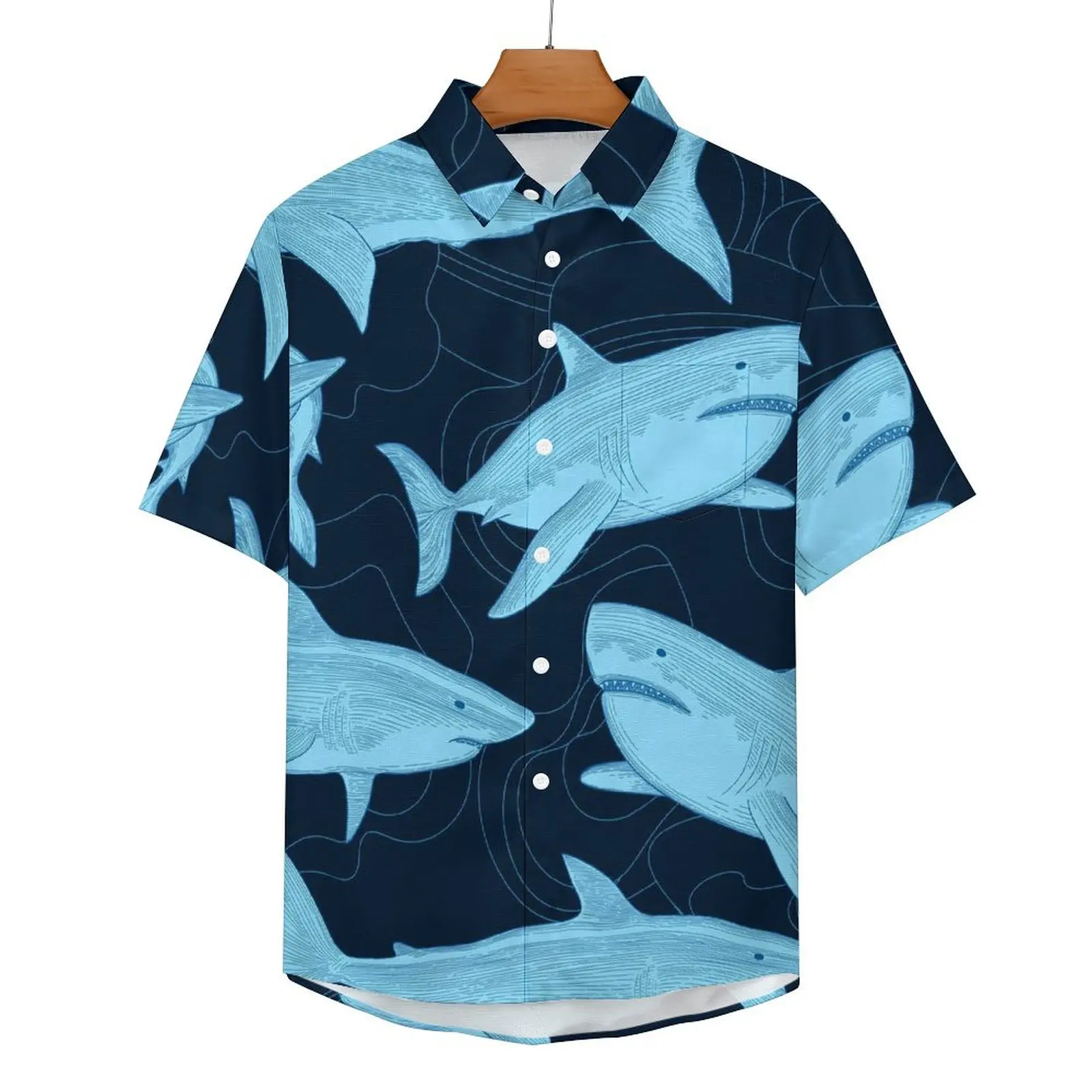 

Sharks Vacation Shirt Animal Fish Ocean Sea Hawaii Casual Shirts Men Stylish Blouses Short Sleeve Graphic Tops Plus Size 3XL 4XL