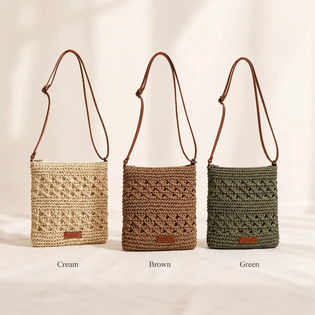 Women Hollow Out Woven Straw Crossbody Bag Vintage Simple Mini Shoulder Bag Summer Beach Daily Handbag