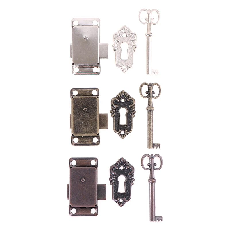 1 Set Vintage Cabinet Lock Antique Bronze Padlock Hasp Hook Lock Antique Latches