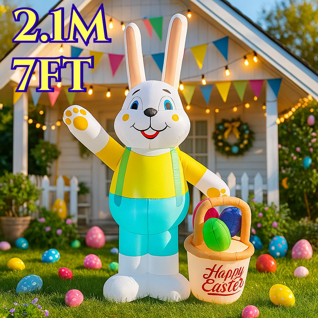 

Пасхальные надувные игрушки 2,1 м/7 футов кролик с корзиной для овощей открытый двор сад дома надувное украшение модель светящийся кролик