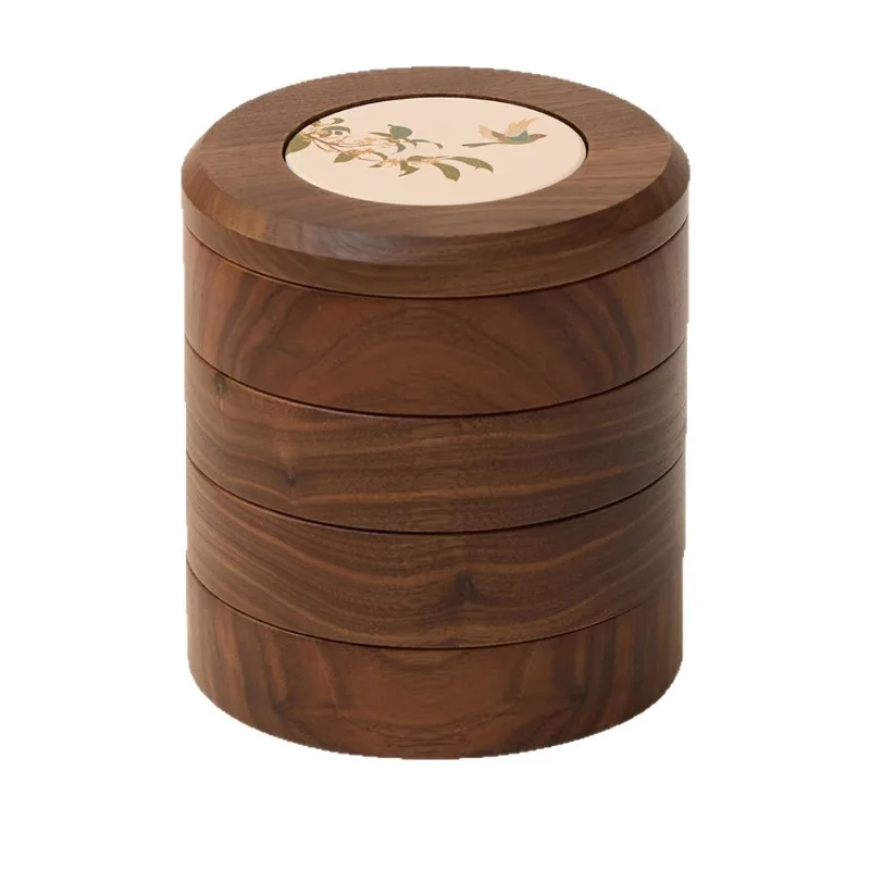 Retro Chinese Style Black Walnut Wood Jewelry Box, Multi Compartment Anti Tarnish Storage for Earring Ring
