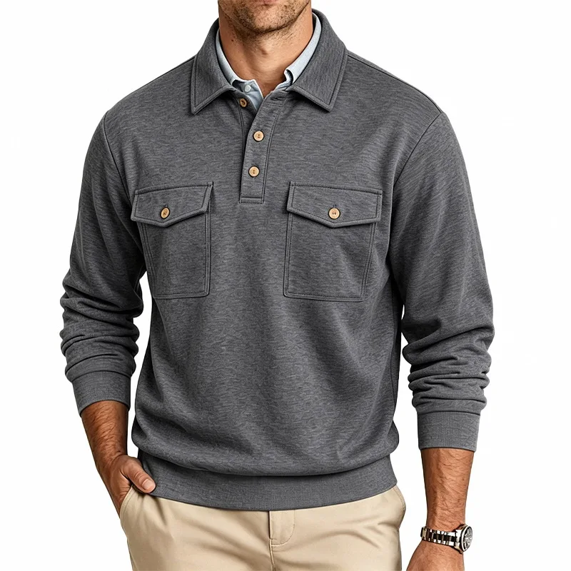 Herbst- und Winter-Herren-POLO-Pullover mit langen Ärmeln, lässigem Kragen, sportlichem Design und mehreren Taschen, Großhandel – Detail 39