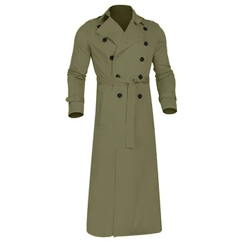 Men's Long Black Double-Breasted Trench Coat 5 Men'S Windbreaker Spring Autumn Long-Slevee Extra Long Trench Coat Classic Trend Double Breasted Solid Color Temperament Trench 5