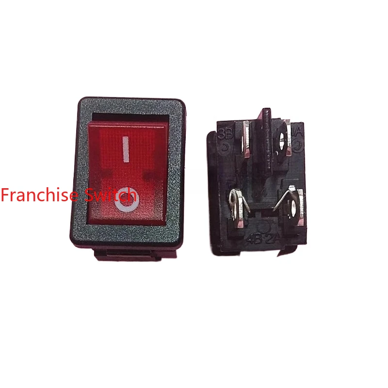 10PCS ship type rocker switch RF-1003 four-foot red light 10A250V power  15X21