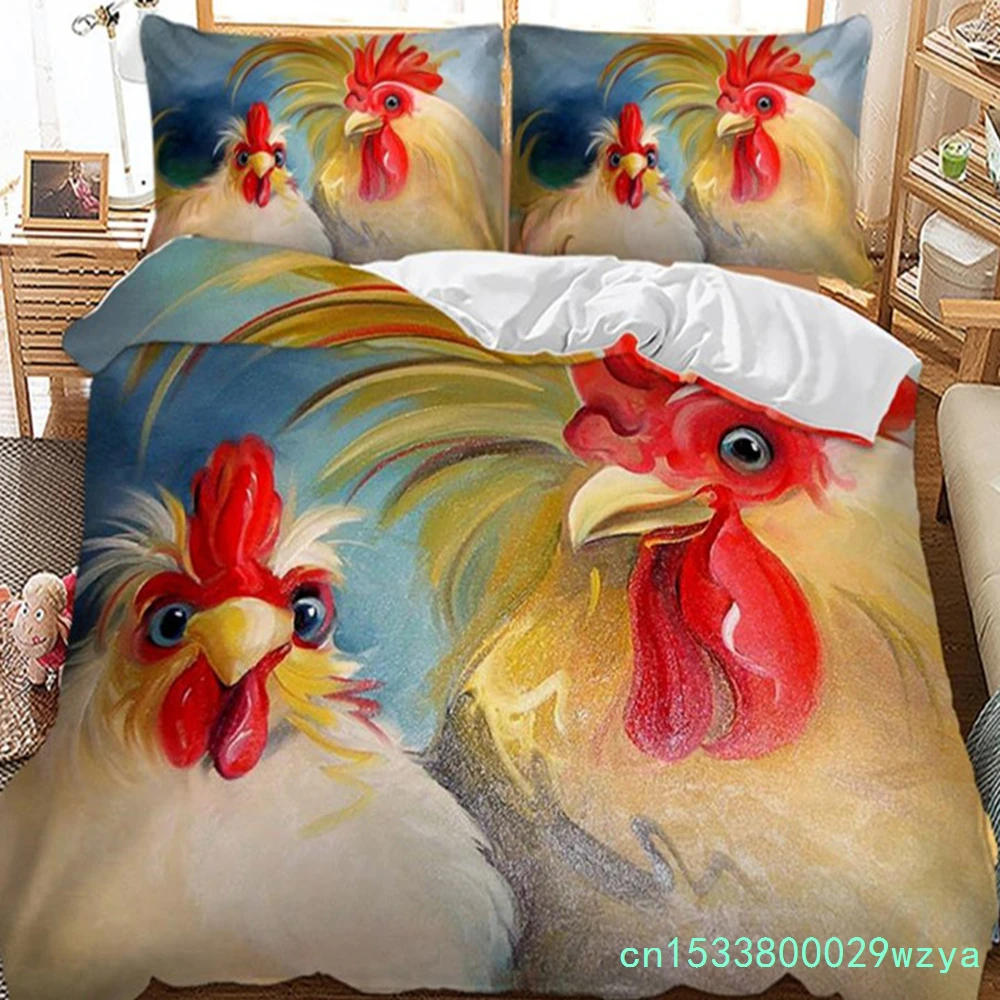 Cute Chicken Duvet Cover Farmhouse Animals Bedding Set 3D Print Comforter Cover King Full Twin For Girls Boys Teens Room Decor