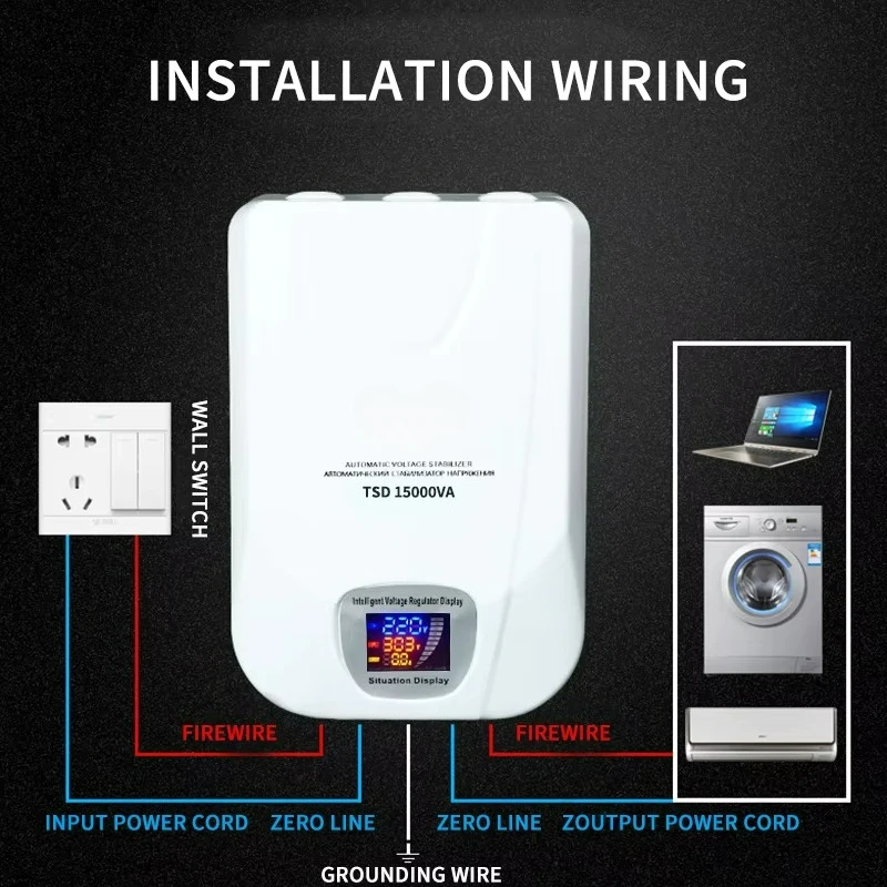Custom TSD-15KVA Wall Mounted Stabilizer Voltage Regulator 220V Single Phase LCD Screen Household Air Conditioner Refrigerator