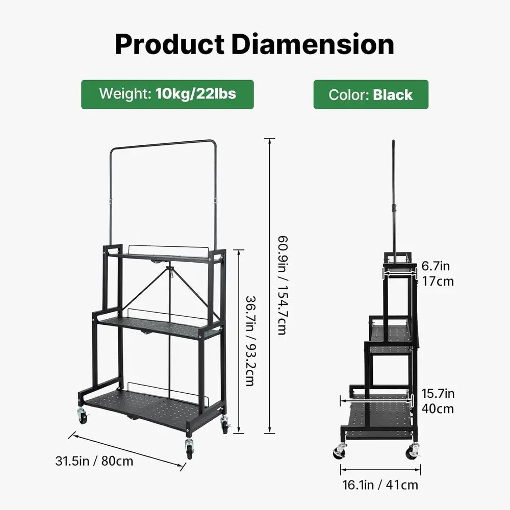 4-Tier Rolling Plant Stand, Easy Assembly, Sturdy Shelving for Indoor/Outdoor, Black - Organize Pots, Save Space