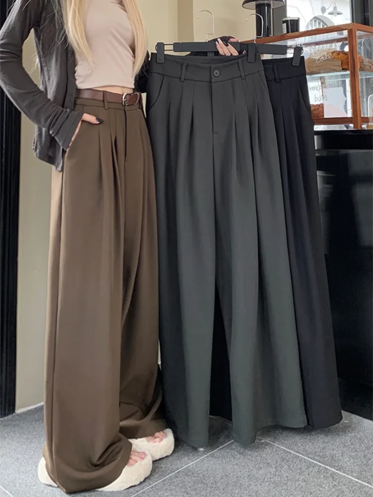 2024 Summer New Women Suit Pants Loose Personalized High Waist Instagram Suit Pants Women's Wide Leg Casual Long Pants