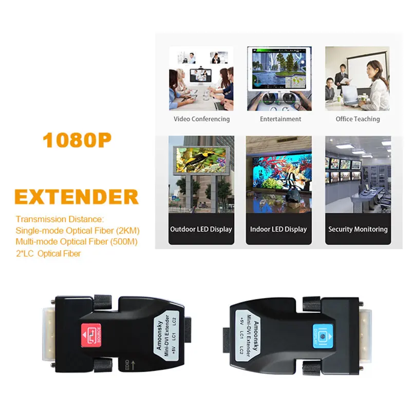 Extensor de fibra óptica mini-dvi, convertidor de transmisión de Cable óptico, AMS-DTR4L, 2L, 1 L, 2KM, 4k x 2k, 1 LC DVI