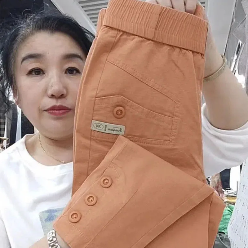 

2023 New Spring Summer Thin Women Loose Casual High Waist Ankle-Length Pant Ladies Cotton Stretch Pants Female 4XL