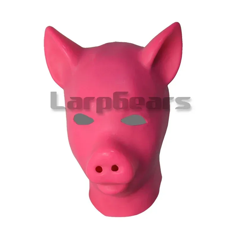Pink Latex Pig Hood Fetish Pig Hood Mask Full Head Animal Hood Fetish Latex Piggy Costumes ET9939