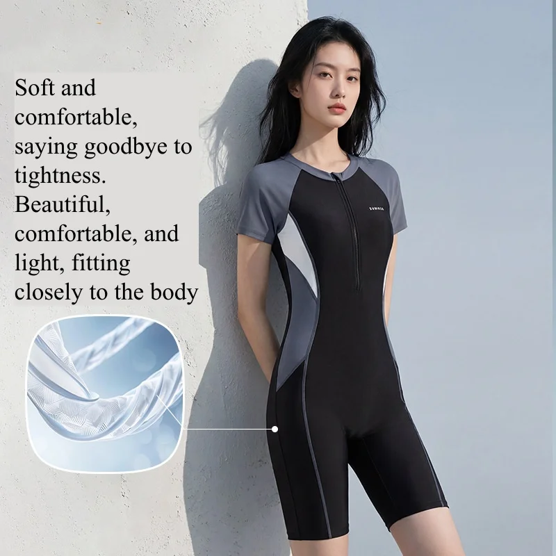 

Женский купальник для плавания и водных видов спорта с коротким рукавом, водонепроницаемый, профессиональный, до колен, быстросохнущий, для пляжа и серфинга