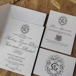Custom Letterpress Wedding Invitations with Vintage Monograms,Details Card and RSVP Card,Luxury Cotton Card,Thickness 600gsm