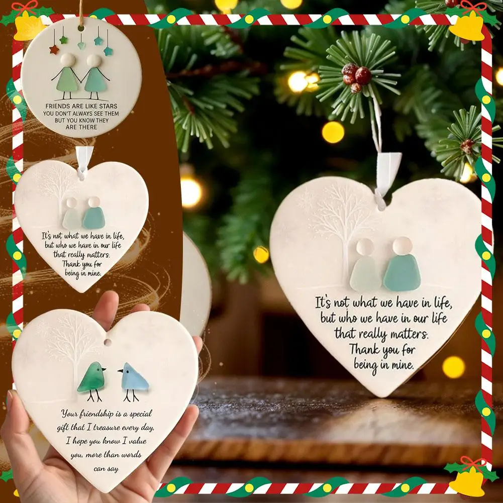 Christmas Friendship Pendant Sea Glass Heart Shape Ornament Holiday Gift Tree Home Decor Love Friendship Symbol Memory Keepsake
