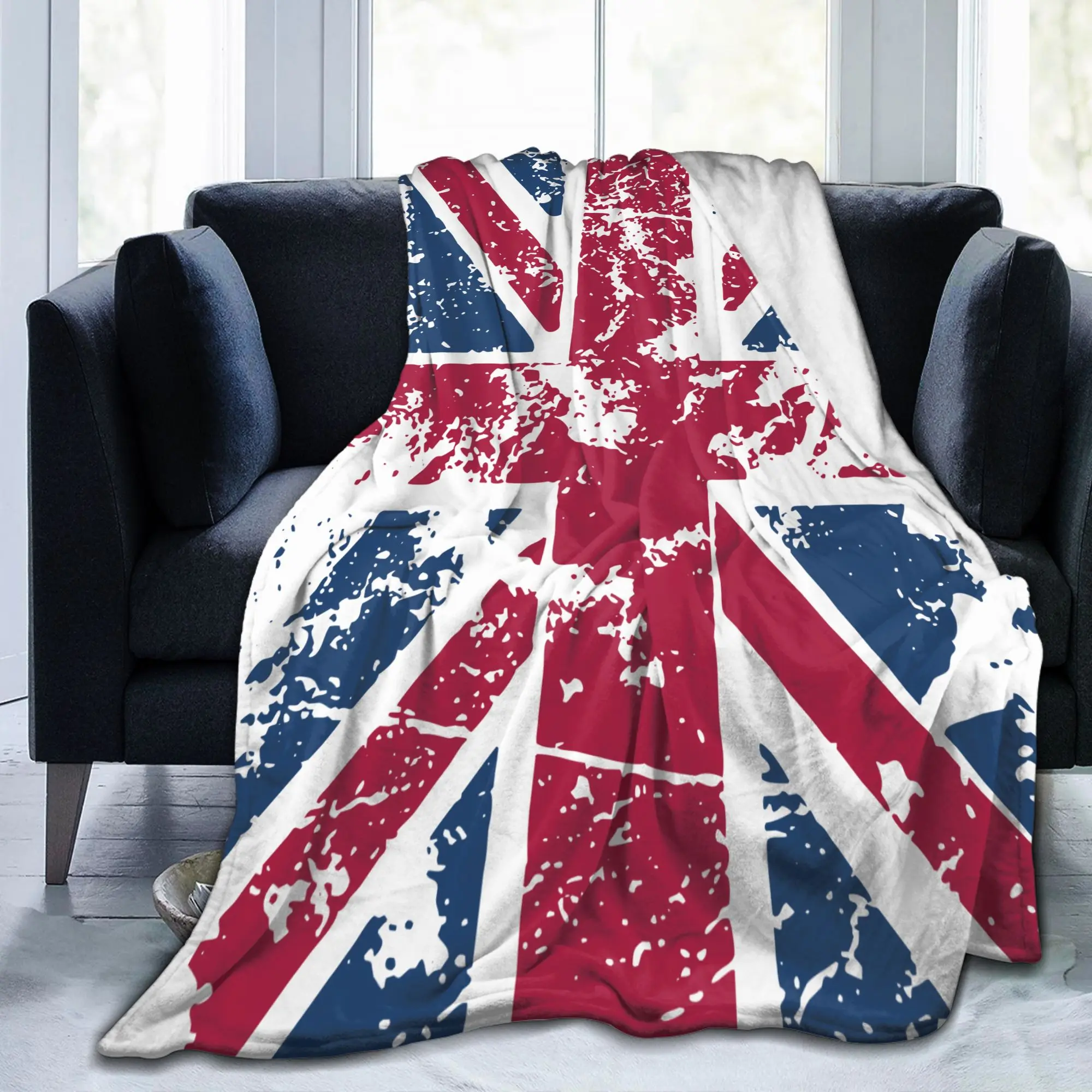 Union Jack Flag Knitted Blanket Flannel UK United Kingdom Great Britain British Warm Throw Blanket for Outdoor Travel Breathable