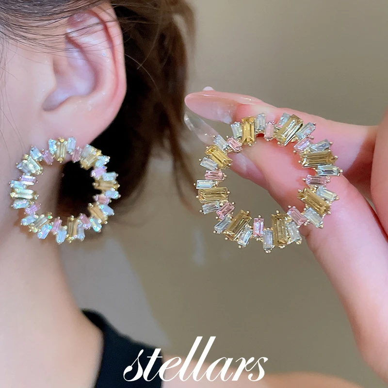 

Silver Needle Diamond-Embellished Circle Hoop Earrings Exquisite Stylish Versatile Light Luxury Niche Designer Women's Jewelry