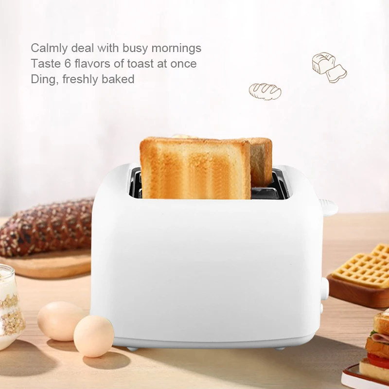 ขนมปัง Toaste พร้อมถาดรองเศษขนมปังเครื่องปิ้งขนมปังทำอาหารบ้าน6โหมดการทำงาน2ชิ้น Mini Auto อาหารเช้...