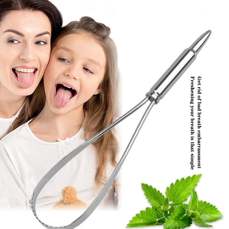 Raspador de lengua de acero inoxidable para adultos, limpiador de grado quirúrgico, elimina el mal aliento, cepillo de Metal, herramienta de raspador Dental