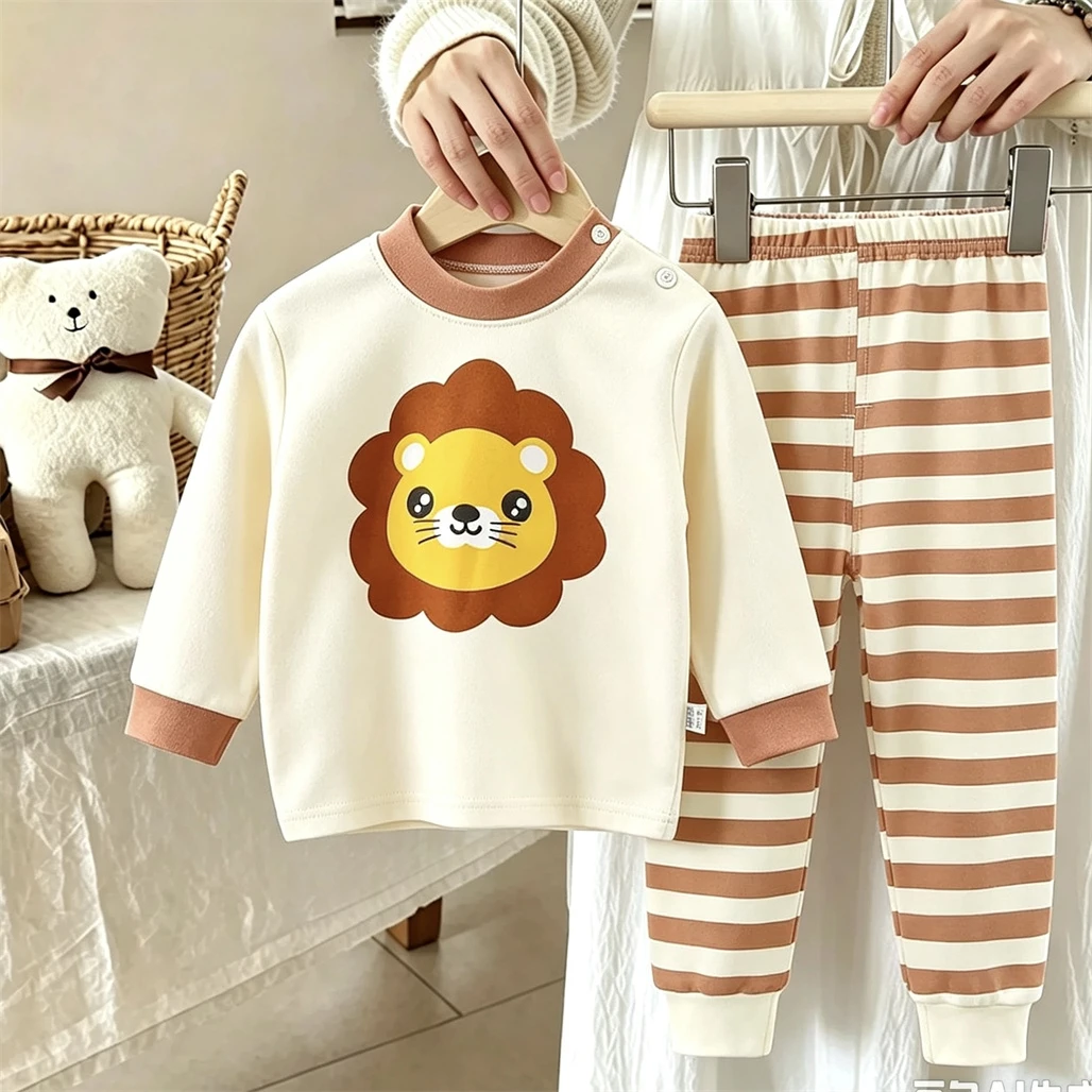 Pure Cotton Costume 1-4Years Old Boys Girls Lovely Pajamas Outfits Casual Loose Pullovers Loose Pants Full Print Underwear Sets
