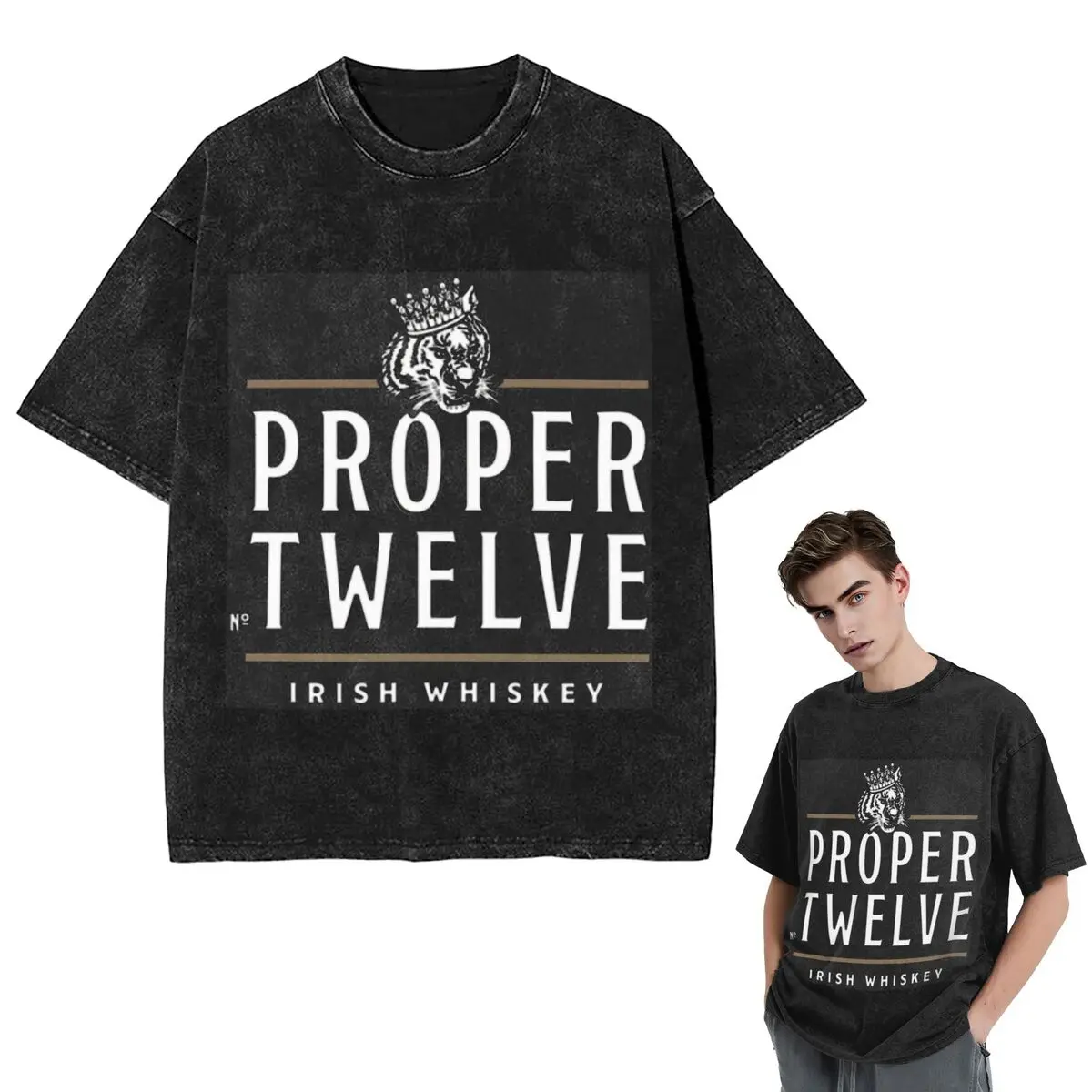 Streetwear T-Shirts Proper 12 Proper Twelve Irish Whiskey Washed T Shirt Short Sleeve Hip Hop T-Shirt Tops Tees for Men Women
