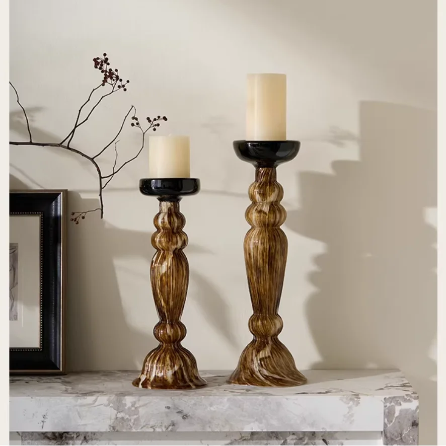 

43cm/Home Atmosphere Hu Light Luxury Retro Soft Decoration with Poe Spinning Charm Art Glass Candlestick Living Room Dining Room