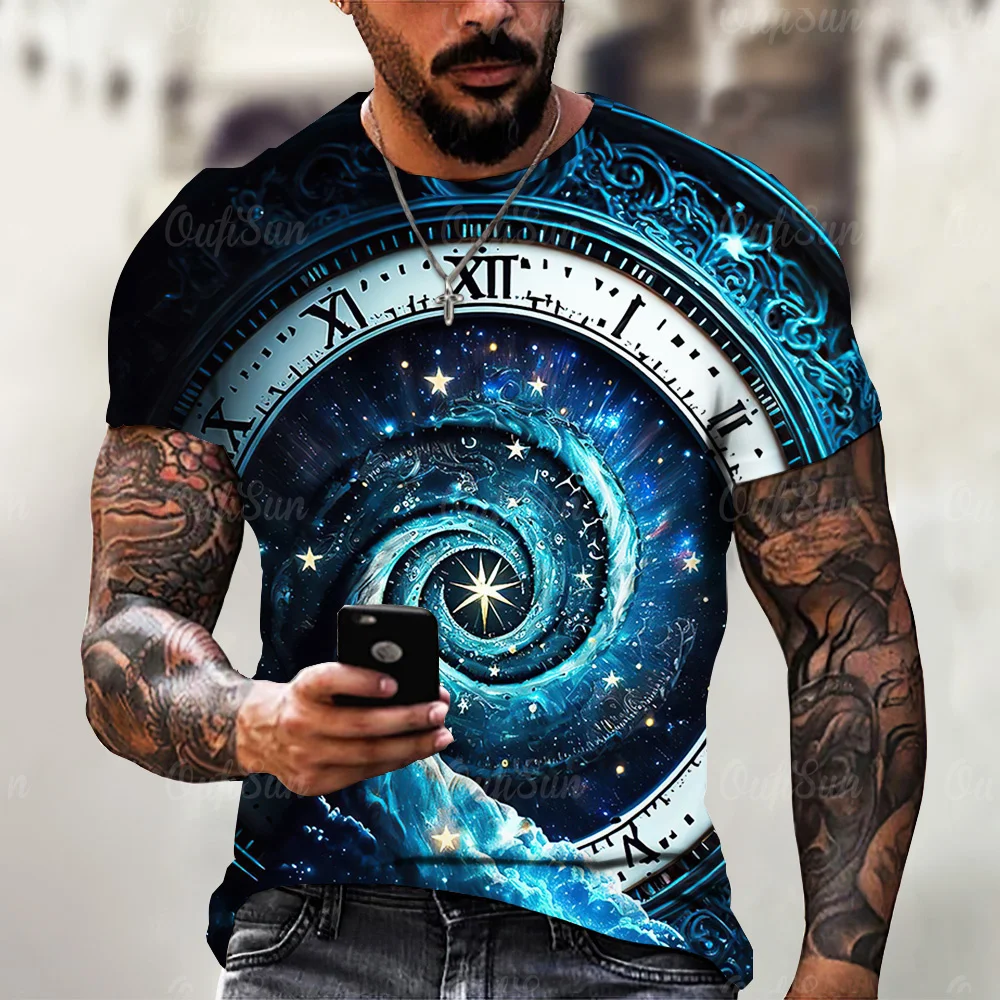 

Summer New Men's Fashion T-shirt Stone Clock Like Harajuku 3D Printing Casual Sports T-shirt Round Neck Retro Short-sleeved Top