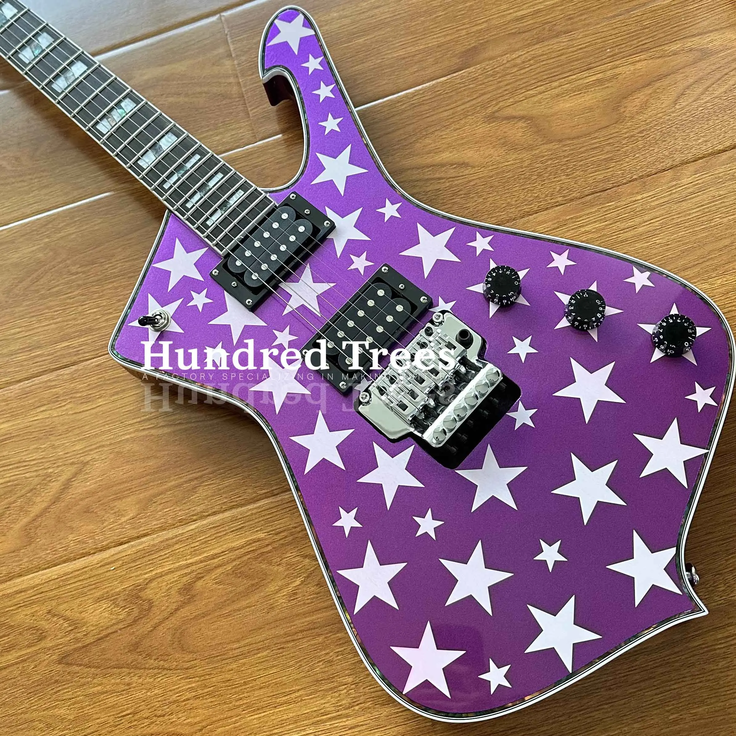 Custom Iceman Purple and White Star Electric Guitar Solid Color Body H-H Pickups Free shipping