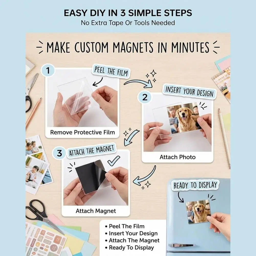 Refrigerator Magnet Set Diy Fridge Magnets 10 Sets Diy Acrylic Fridge Magnet Kit Square Refrigerator Photo Holders for Home