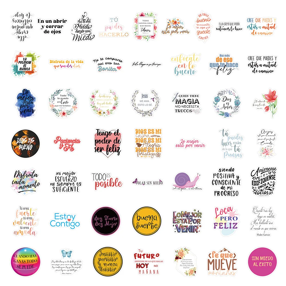 50PCS สเปนสร้างแรงบันดาลใจวลีสติกเกอร์สําหรับตกแต่งขวดน้ําเดสก์ท็อปคอมพิวเตอร์รถยนต์เครื่องเขียนโน้ตบุ๊คสติกเกอร์