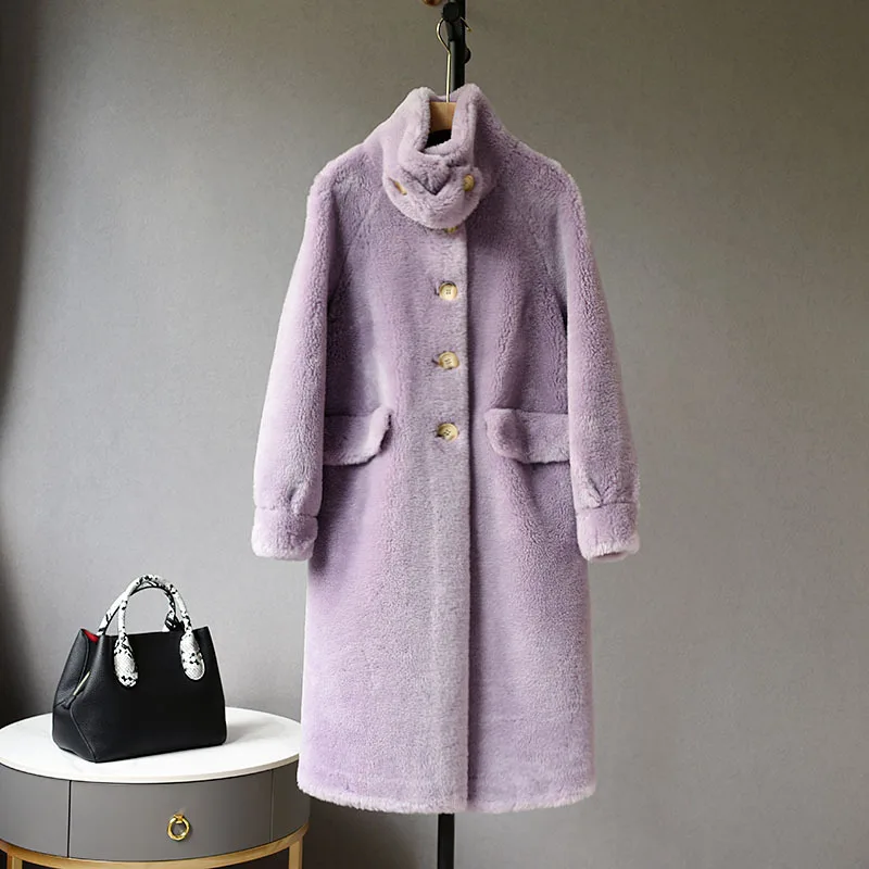 2022 Fashion Women Furry Long Coat Stand Collar Vintage Women Lambswool Coat Femme Women Thick Winter Coat Abrigo Streetwear