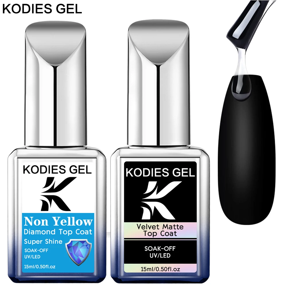 KODIES GEL 2 PCS UV Gel Top Coat Set Non Yellow velvet Matte Topcoat Gel Nail Polish Finish Semi Permanent UV/LED for Manicure