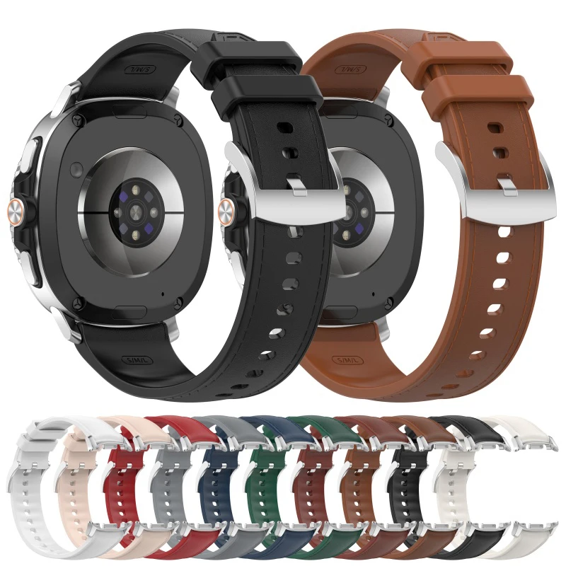Original Leather+Silicone Strap For Samsung Galaxy Watch 9 40mm 44mm Band Bracelet For Samsung Galaxy Watch 8/8 Classic 46mm