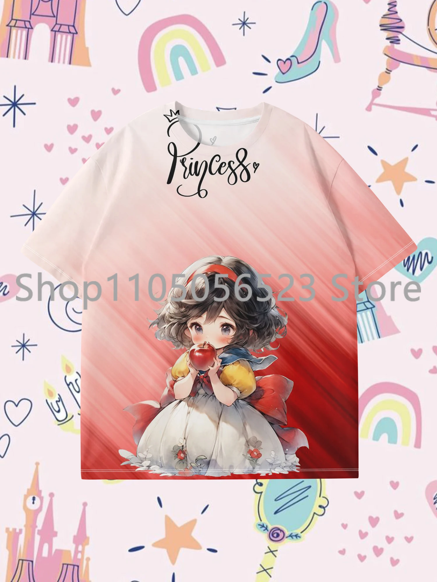 

2025 New Cute Princess Cartoon T-Shirt Children's Short Sleeve Summer Casual T-Shirt Kids Sports Shirt Quick Drying Tops Tee