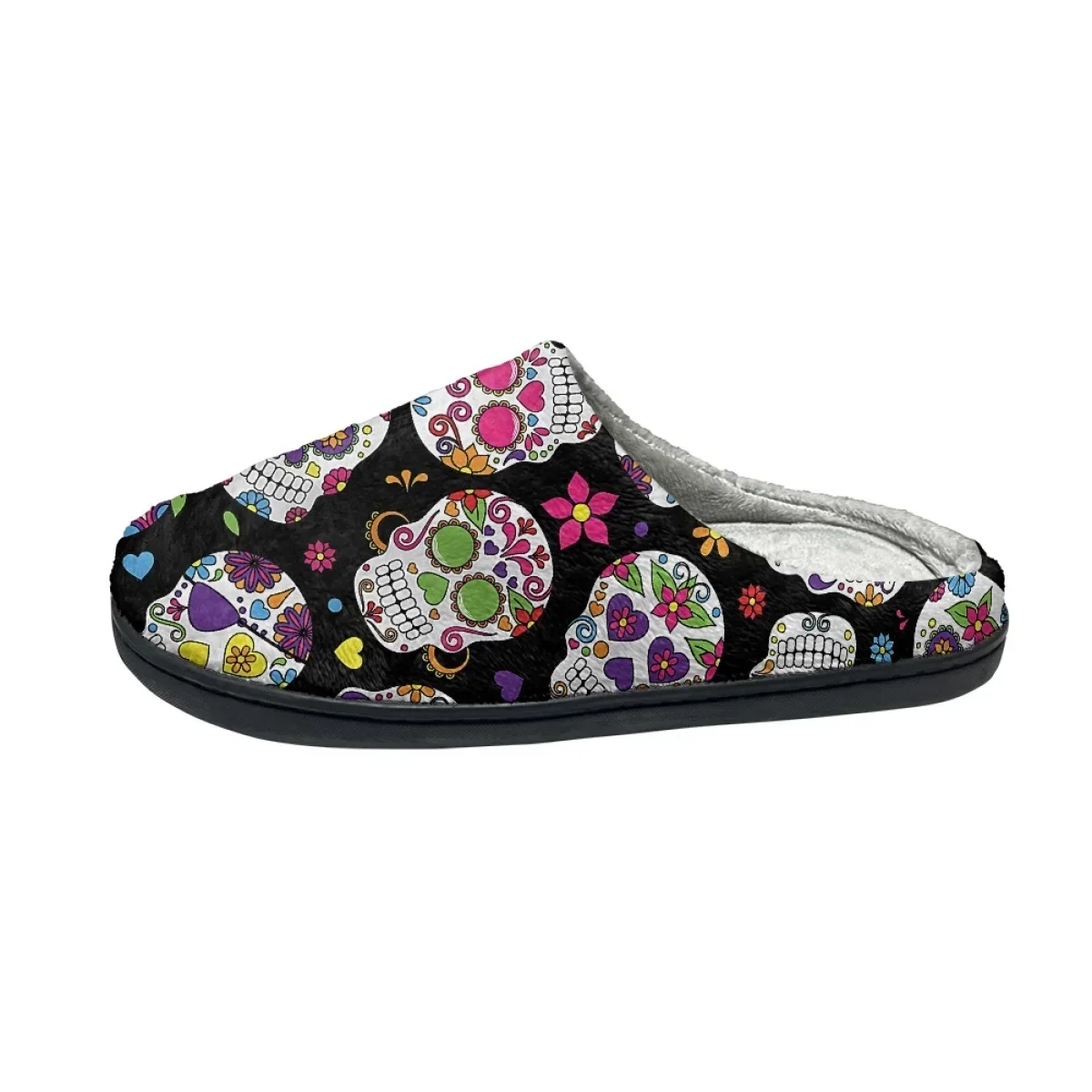 Dropshipping Casual Cotton Slippers Sugar Skull Design Non-Slip Indoor Women's Floor Footwear Comfortable Warm Flats Slippers