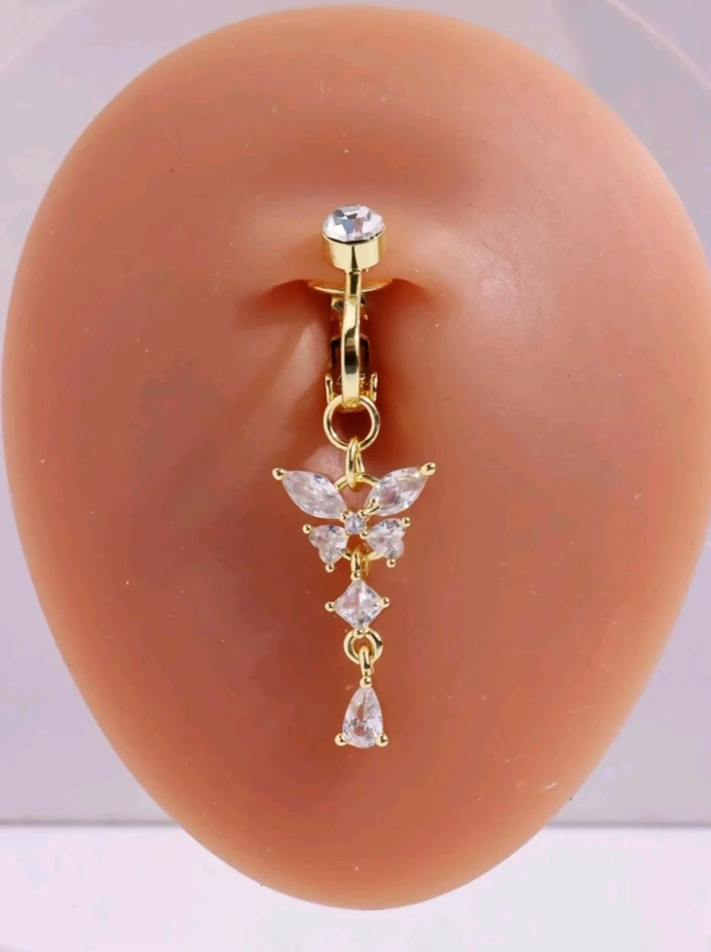 Piercing Falso Para Mulheres, Anel Da Barriga Do Umbigo Com Design De Borboleta Rosa, Jóias De Cobre, 1PC