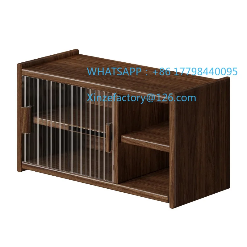 Cupboard Layered Dish Storage Rack Sliding Cabinet Door Dustproof Tableware Storage Rack Household Wooden Multi-functional