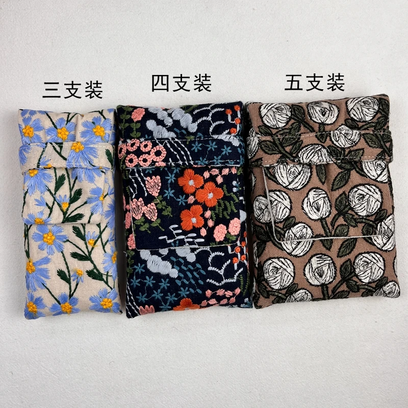 Five-pack Fountain Pen Bag Embroidery Pen Bag Portable Cloth Storage High-quality Handmade Stationery Bag Cute Korean Stationery