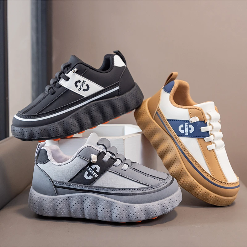 Platform Skate Shoes for Little Boys 2026 New Autumn Kids Barefoot Sneakers Soft Sole Trendy Versatile Chic School Casual Wear