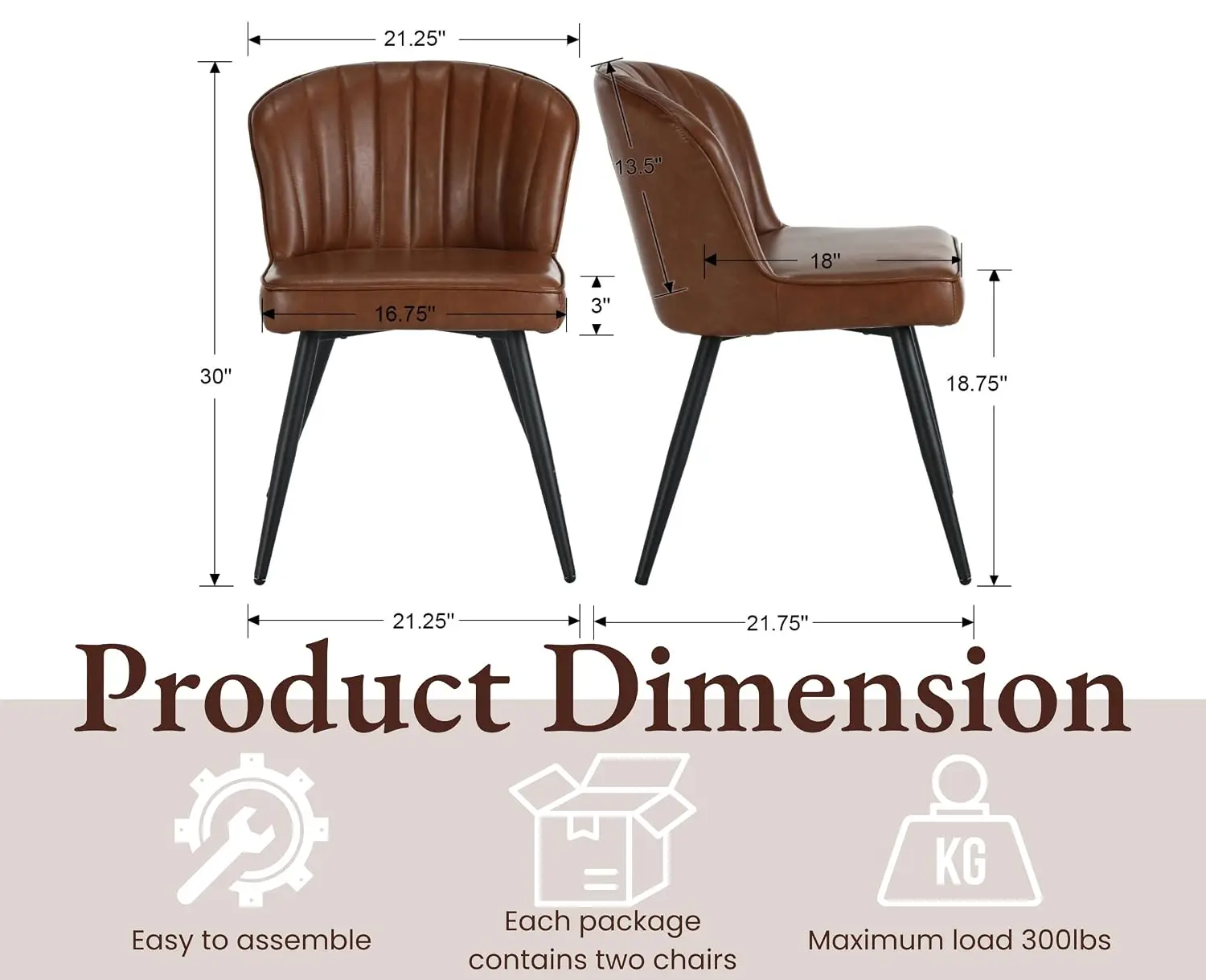 Modern Dining Chairs Set of 6, Upholstered Brown Faux Leather Seater with Curved Shell Backs and Metal Legs,, Customized