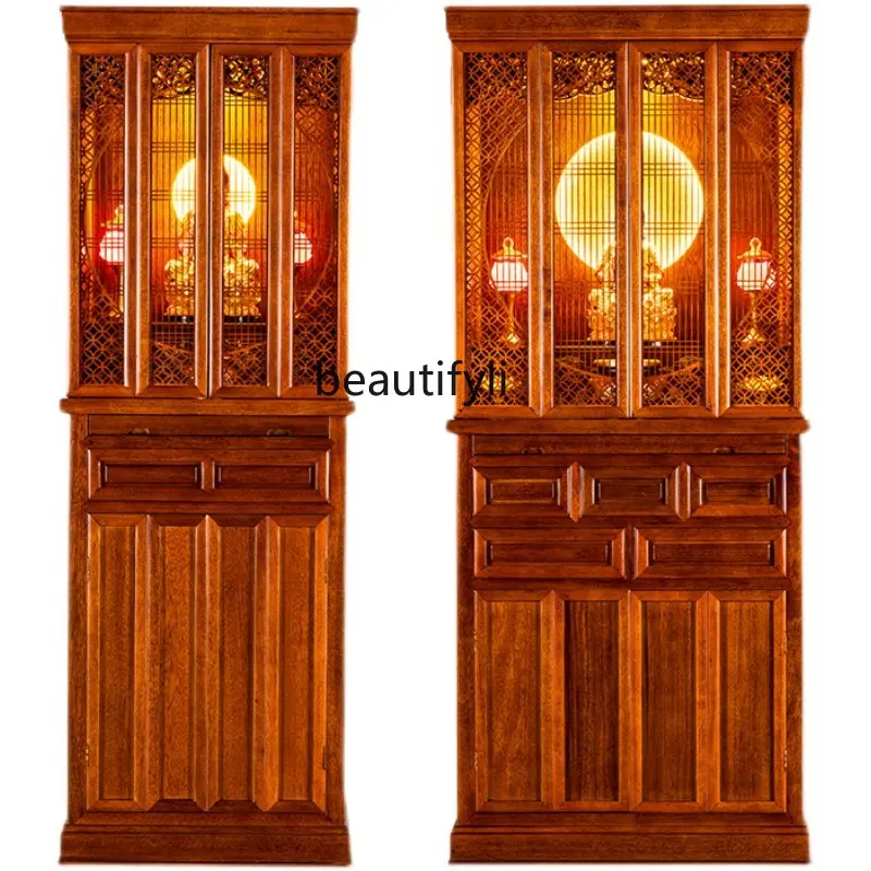 

zqNiche Altar Buddha Shrine Home Altar Cabinet Modern Bodhisattva Clothes Closet Simple Solid Wood Buddha Cabinet with Door