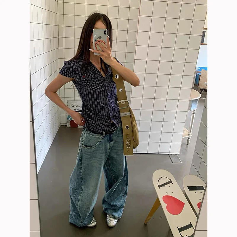 ZHIZOU Jesień 2025 Jeansy damskie z wysokim stanem Niebieskie Jeansy American Vintage Streetwear Y2K Szerokie Nogawki Spodnie Jeansowe Luźne Spodnie Denimowe w Stylu Lat 2000