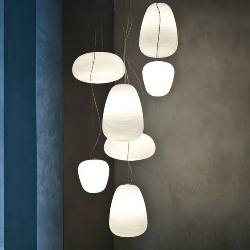 

Nordic LED Milky White Glass Pendant Lights Cocoon Hanging Chandelier Living Dining Room Restaurant Decor Pendant Lamp