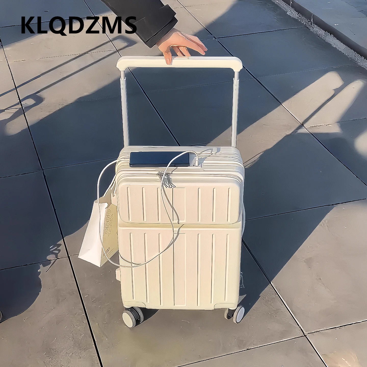 

KLQDZMS Rolling Suitcase Front Opening 20"22" Laptop Boarding Case USB Charging Trolley Case Men's 24"26 Inch Cabin Luggage