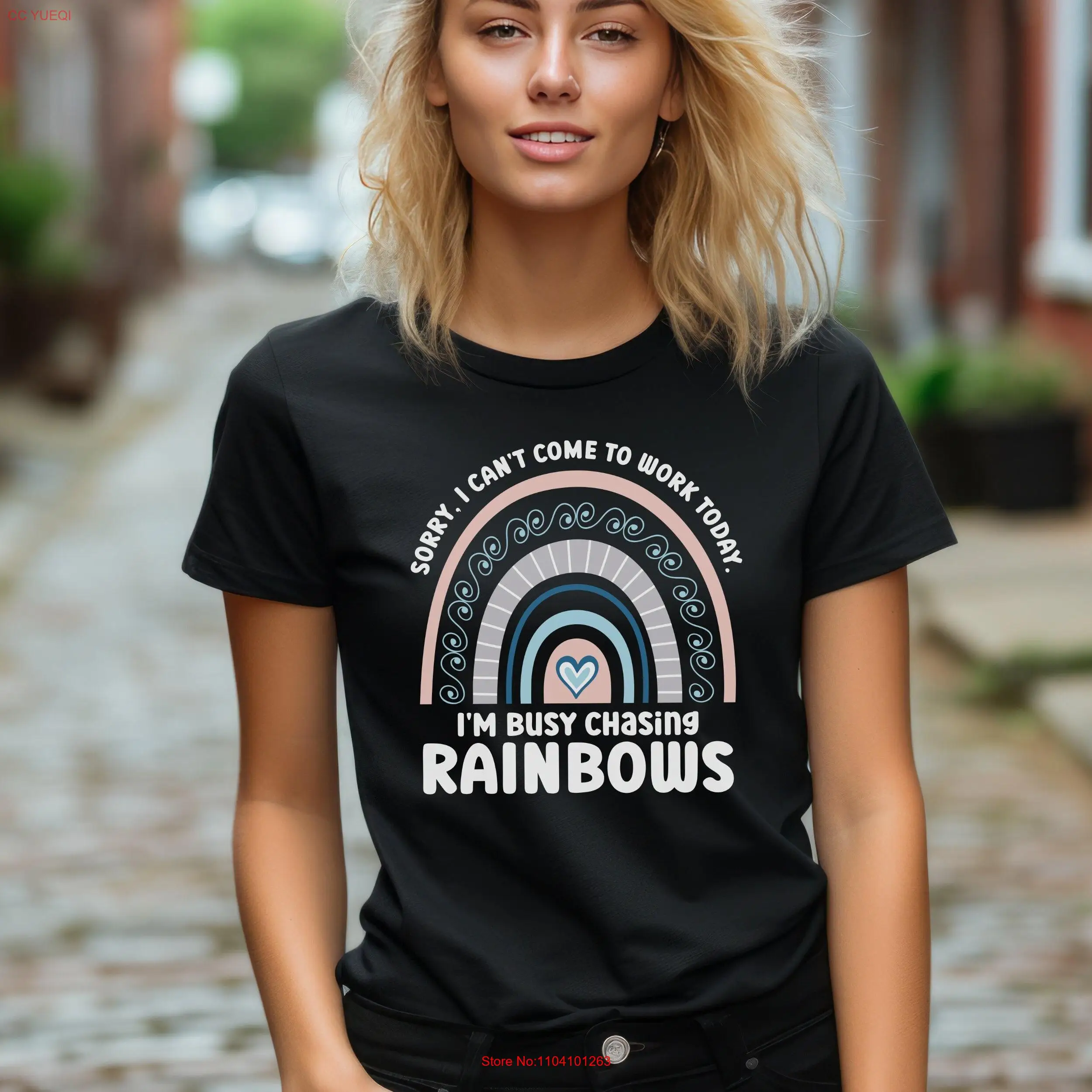 

Funny Rainbow T Shirt I can't come to work today am busy chasing long or short sleeves