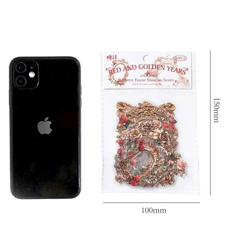 20pcs Flowers Frame Collage PET Scrapbooking PET Materials Art  Journal Stickers for Decor Sticker Junk Stationery150*100MM