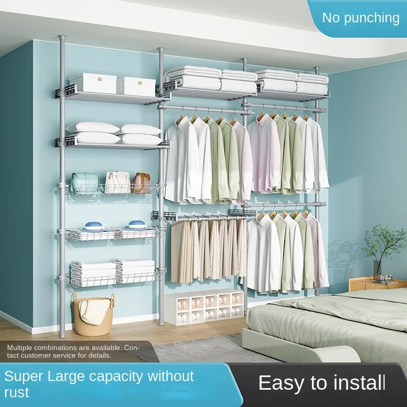 Ceiling Drying Clothes Rack, Floor Folding, Bedroom, Open, Simple, Telescopic Cloakroom, Group Device, Hanging Coat Racks