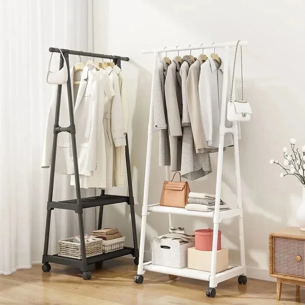 Clothes Rack Removable Metal Coat Hanger Stand Floor Clothes Hanger With Wheel Storage Shelf Wardrobe Clothes Holder Shelves