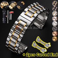 Curved End Universal Strap 12/13/14/15/16/17/18/19/20/21/22/23/24mm Solid Stainless Steel Watch Bands for Tissot Butterfly Clasp