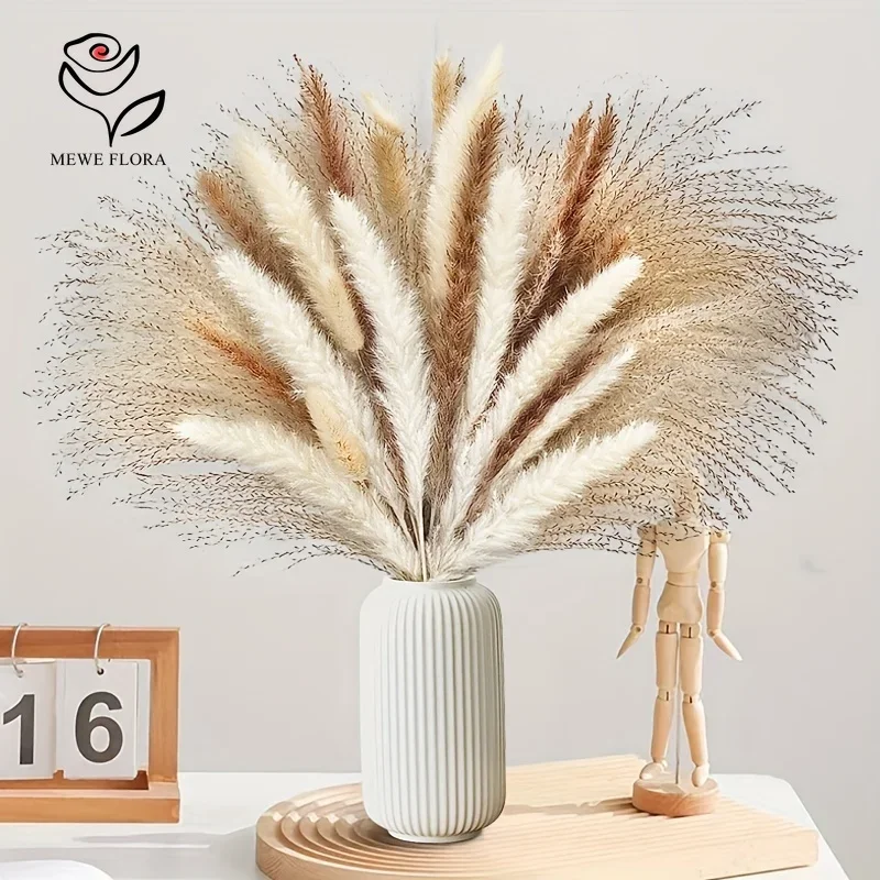 

60Pcs Natural Pampas Dried Flowers Bouquet Boho Home Table Decoration Fluffy Bunny Tail Grass Wedding Party Decor Arrangement