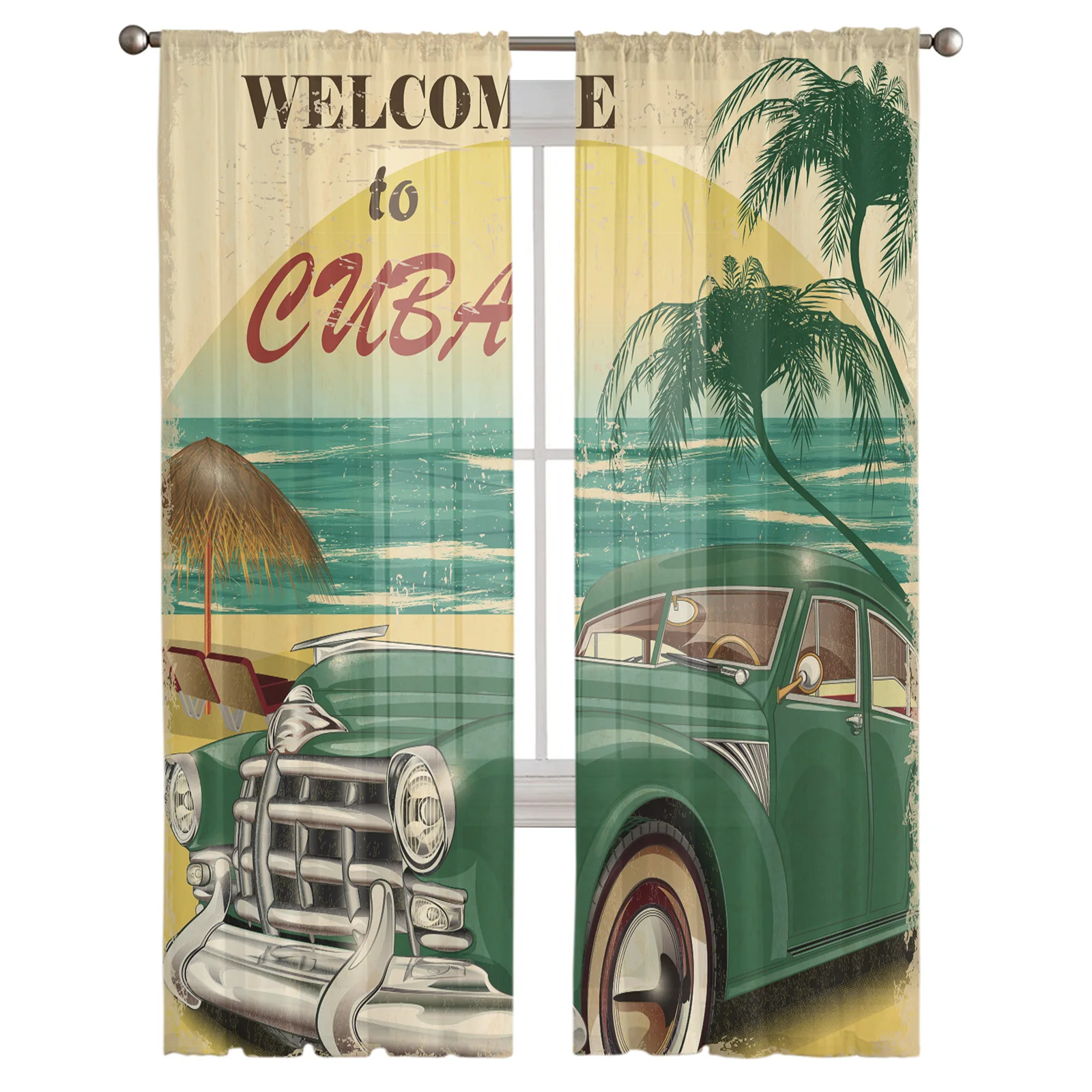 Welcome To Cuba Sheer Curtain for Living Room Bedroom Voile Drape Kitchen Window Tulle Curtains Home Essentials